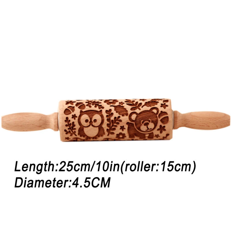 Description Picture 2 of itemArjmide Squirrel Rolling Pin for Christmas Baking Deep Engraved Wooden Embossed Owl Bear Animal Rolling Pin For Kid Cookie Tool