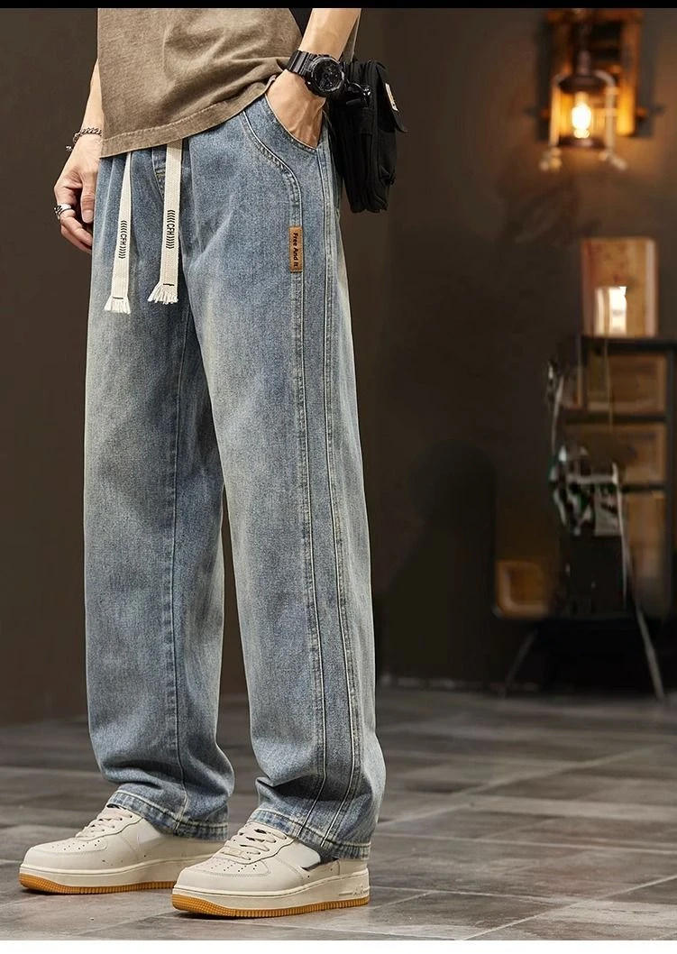 Description Picture 2 of itemElastic loose straight jeans men's baggy hosen denim pants casual trousers Korean style Sportswear clothing  jeans men pants