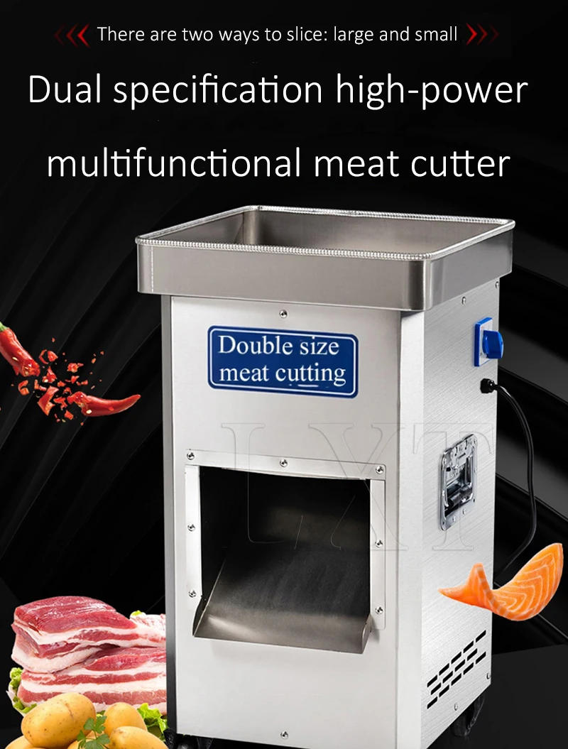 Description Picture 3 of itemCommercial Electric Meat Slicer Stainless Steel Meat Shredder Dicing Machine Vertical Meat Cutting Machine Vegetable Cutter