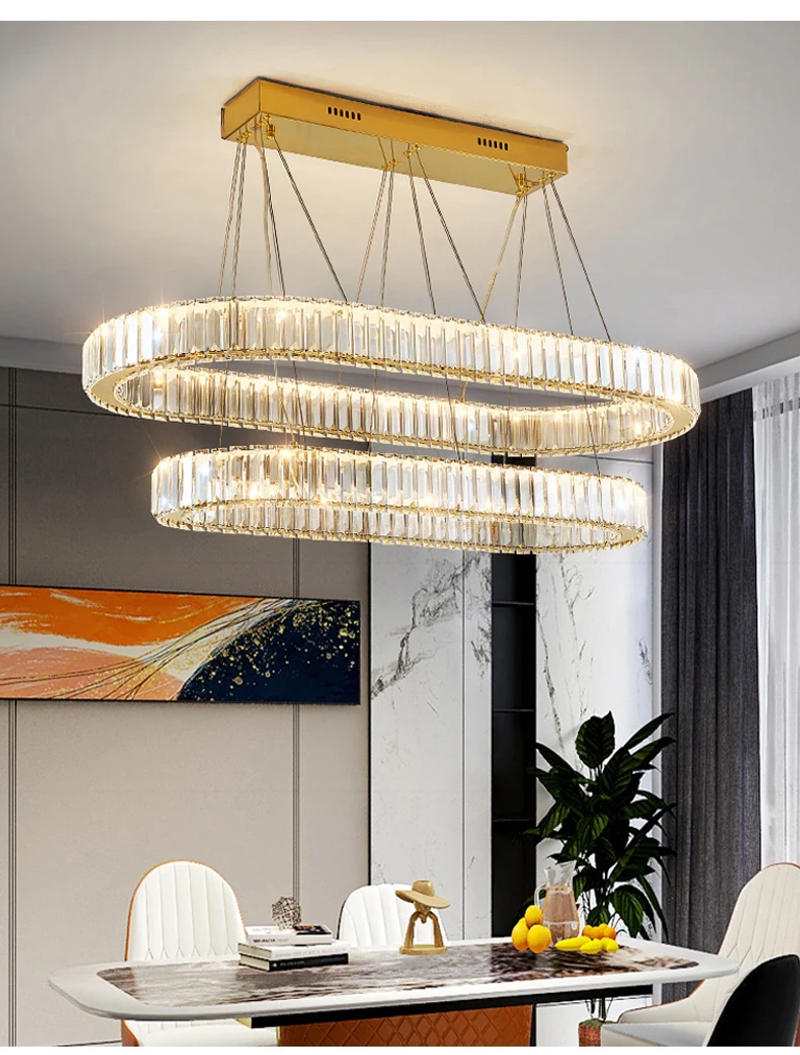 Description Picture 6 of item2023 Modern Luxury Style Crystal LED Pendant Lamp For Dining Room Kitchen Living Room Bedroom Oval Gold Luster Chandelier Light