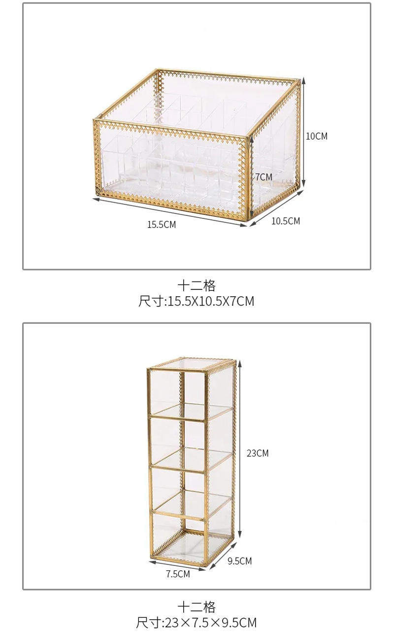 Description Picture 4 of itemMetal Glass Jewelry Box Lipstick Cosmetics Storage Ornament Living Room Desktop Organizer Modern Home Ring Earring