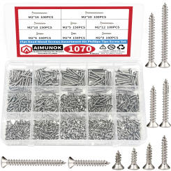 1070pcs Self Tapping Screw Assortment Kit M2 Wood Thread Nail Screw Sets Tapping Screw Assortment Kit Lock Nut Wood Thread Nail