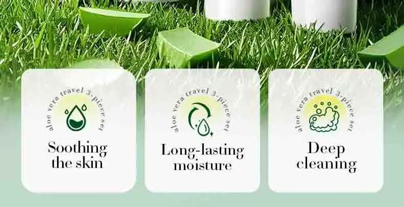 Description Picture 4 of item3pcs SADOER Aloe Vera Skin Care Sets Face Wash Facial Cleanser Aloe Gel Toner Face Cream Moisturizing Anti-aging Skin Care Kit