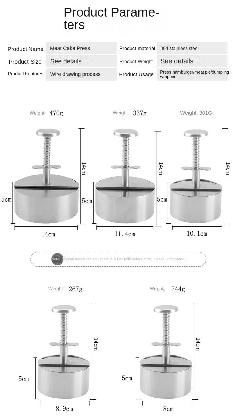 Description Picture 2 of itemHamburger Patty Maker Press 304 Stainless Steel Non-Stick Round Manual Rice Ball Mold Thickness Adjusted Kitchen Beef BBQ Tools