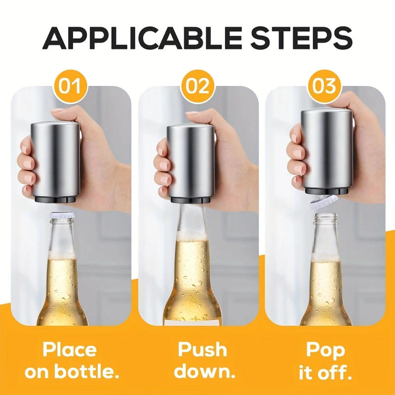 Description Picture 2 of itemAdvanced Beer Bottle Opener, Stainless Steel Semi-automatic Bartender Tool, Press on Lid to Open, Portable, Quick to Open Lid in