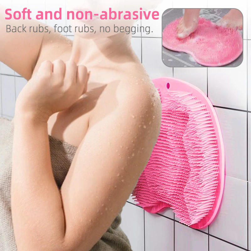 Description Picture 2 of itemSilicone Back Scrubbing Brush Non Slip Foot Scrub Mat Bath Massage 2 in 1 Combination Foot Scrub Shower Mat with Suction Cup