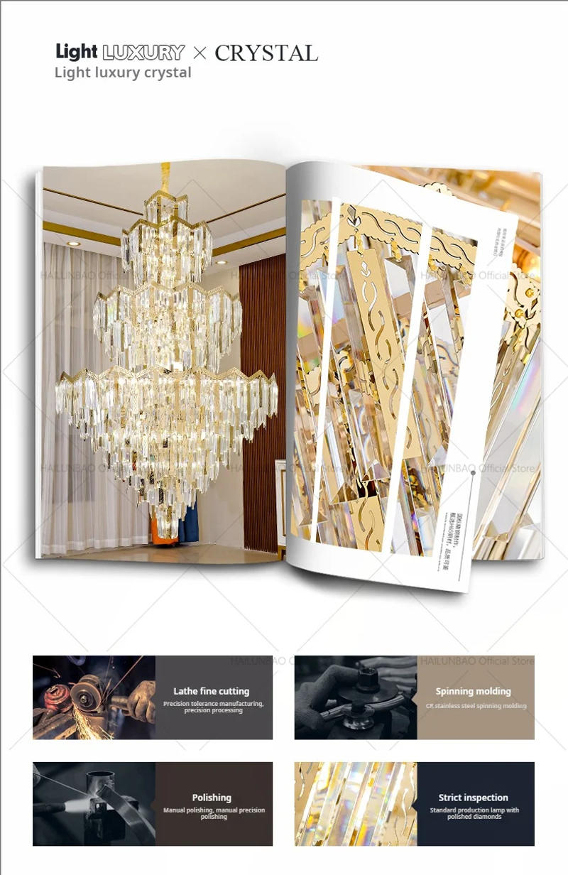 Description Picture 3 of itemDuplex Crystal Chandelier European Style Villa Living Room Light Luxury Post-Modern Building Middle Floor Hall Stair Chandelier