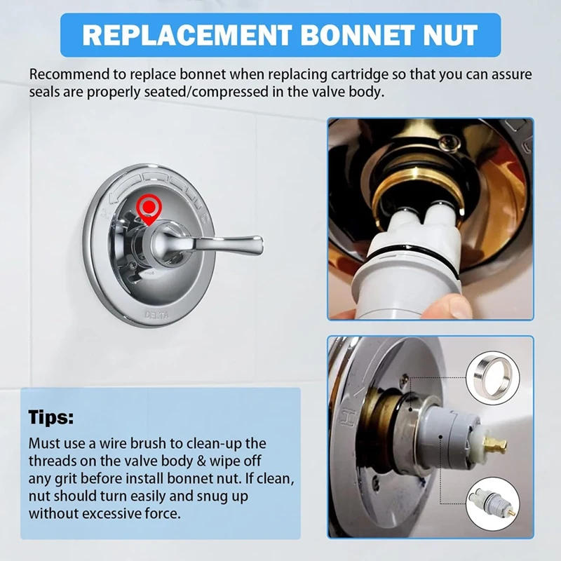 Description Picture 5 of itemRP46074 Shower Cartridge Replacement For Delta 13/14 Series Single Handle Bath Tub Shower Faucet With RP22734 Bonnet Nut