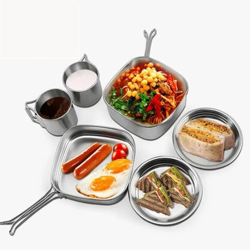 Description Picture 2 of itemFoldable Stainless Steel Pot Cookware Set for Hiking, Camping, Picnic and Camp Cooking Cutlery