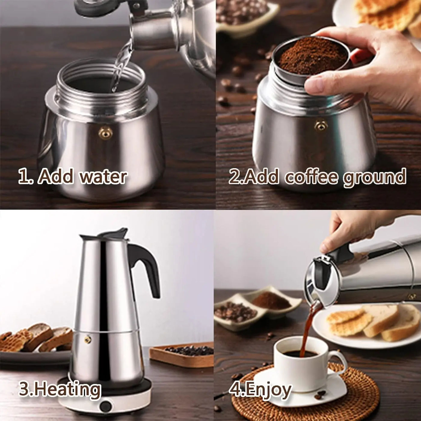 Description Picture 6 of item4/6/9 Cups Moka Pot Caffe Machine Espresso Cups Coffee Makers Latte Percolator Stove Top Moka Coffee Maker