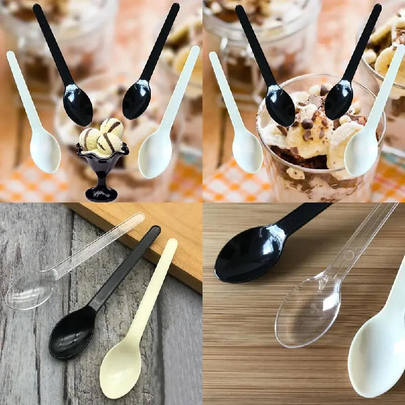 Description Picture 2 of item50Pcs Round Tip Spoon Disposable Plastic Cutlery Knife and Fork Small Spoon Cake Spoon Yogurt Spoon Pudding Jelly Dessert Spoon