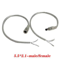 2.1mmx5.5mm 12V DC Pigtail Cable Connector Cord Male Female Plug 0.2/1/2m Extension Cord Power Adapter LED Strip transparent
