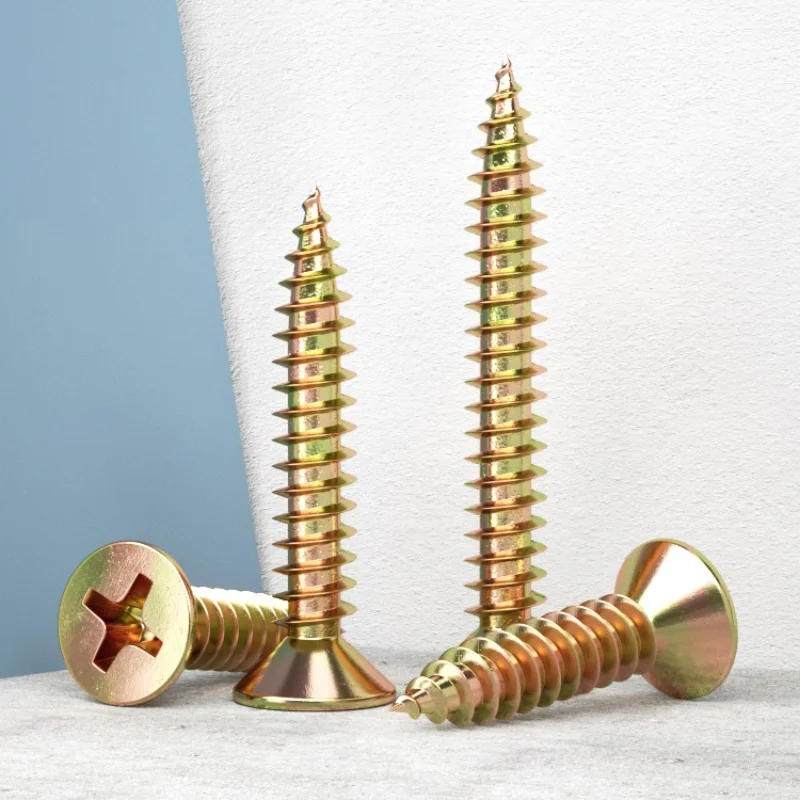 Description Picture 2 of itemCross Flat Head Wood Screws M5 High-Strength Screw Drywall Screw Woodworking Hardened Color Zinc-plated Countersunk Cross Screw