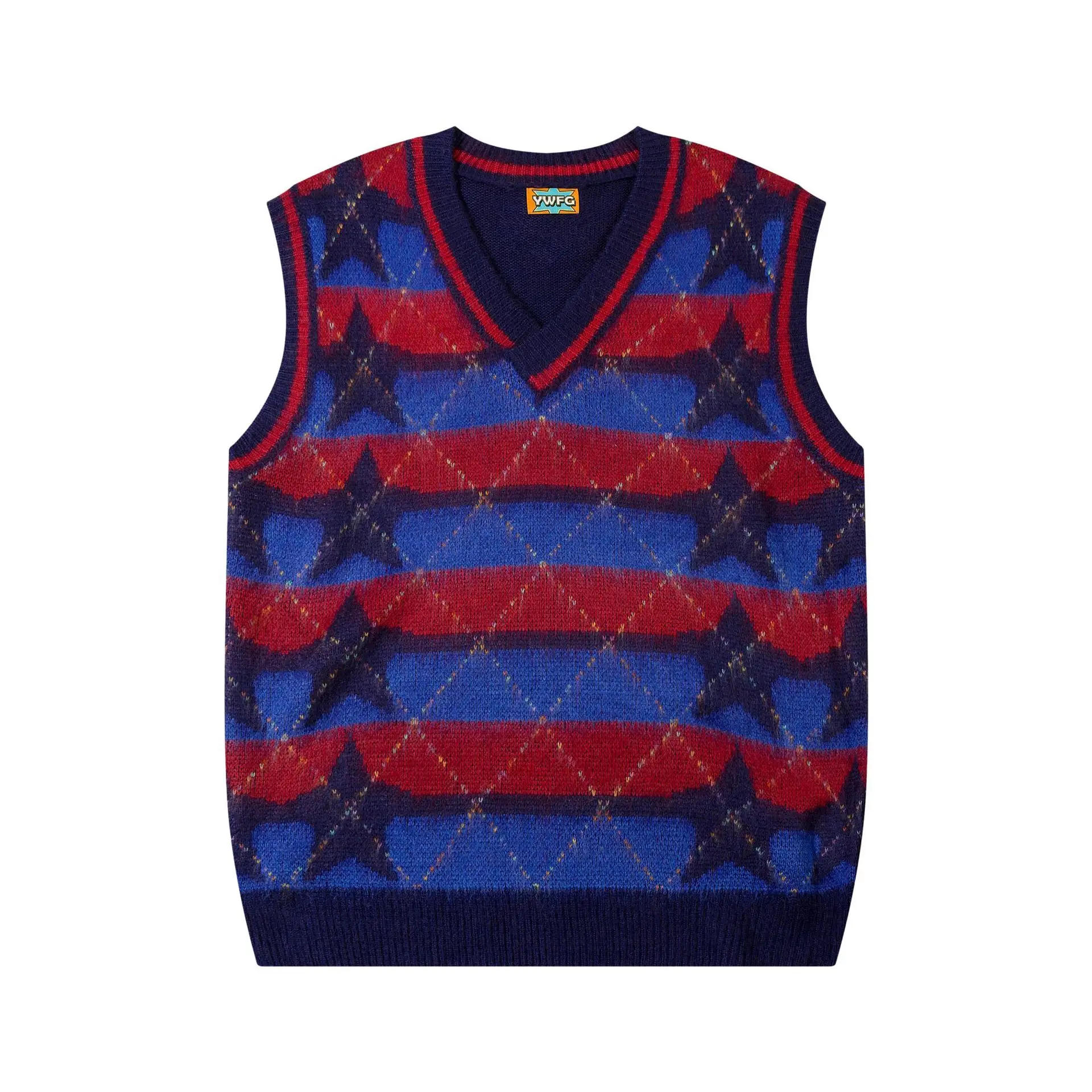 Description Picture 6 of itemVintage Sleeveless Sweater Men Striped Star Print Loose Knitted Pullover Casual Oversized Sweaters Jumpers Spring Autumn Tops