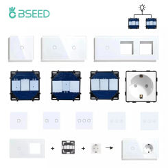 BSEED 1/2/3Gang Touch Light Switches 1/2/3Way Function Parts EU Wall Socket USB Type-c Plug Glass Panel DIY Part Free Combine