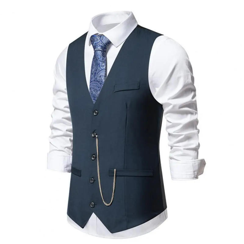 Description Picture 5 of itemFormal Men Vest V-neck Waistcoat with Chain Detailing for Wedding Party Slim Suit Vest Coat for Spring