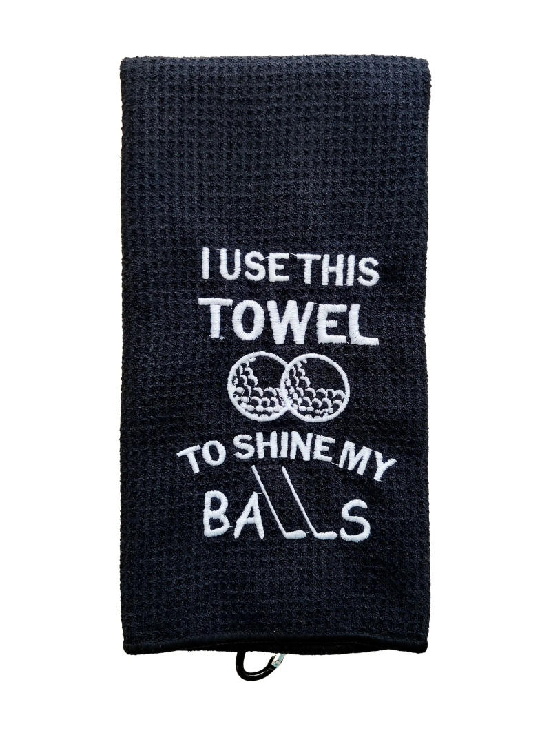 Description Picture 4 of item1pc Embroidered Microfiber Golf Towel with Clip, Quick-Dry Breathable Polyester Blend, "I Use This Towel To Shine My Balls" Desi