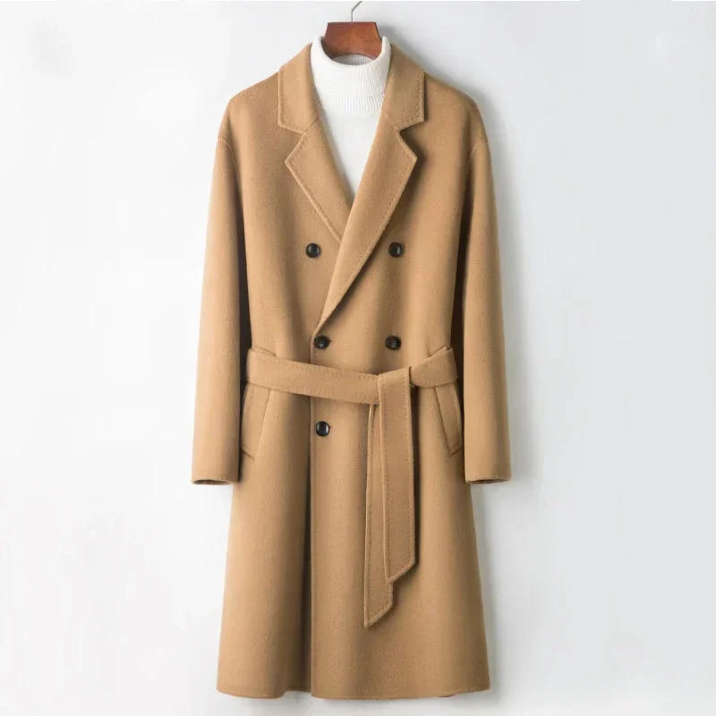 Description Picture 5 of itemAutumn and Winter Men's Mid Length Double Breasted Belt Coat Jacket