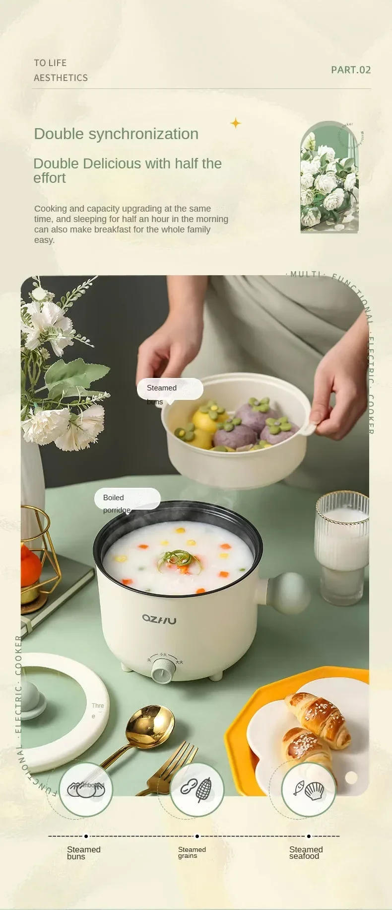 Description Picture 5 of itemElectric Multi Cooker Portable Rice Cookers Hotpot Saucepan Stew Heating Pan Ramen Noodles Pot for Home and Kitchen Appliance