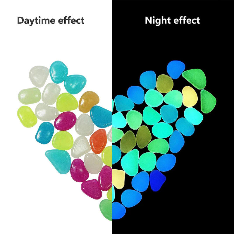 Description Picture 6 of item50/100Pcs Luminous Stones Garden Pebbles Glowing Decor Aquarium Gravel Sand Colorful Yard Sidewalk Fish Tank Flower Pot Supplies