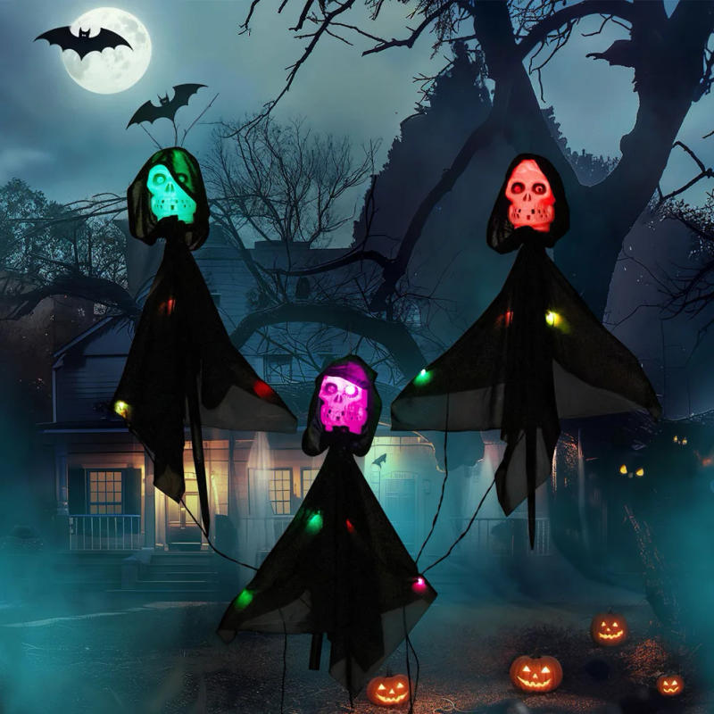 Description Picture 3 of item3 Pcs Halloween Skull Pathway Lights Halloween Pathway String Lights With IP44 Waterproof Battery Box Stake For Outdoor Garden