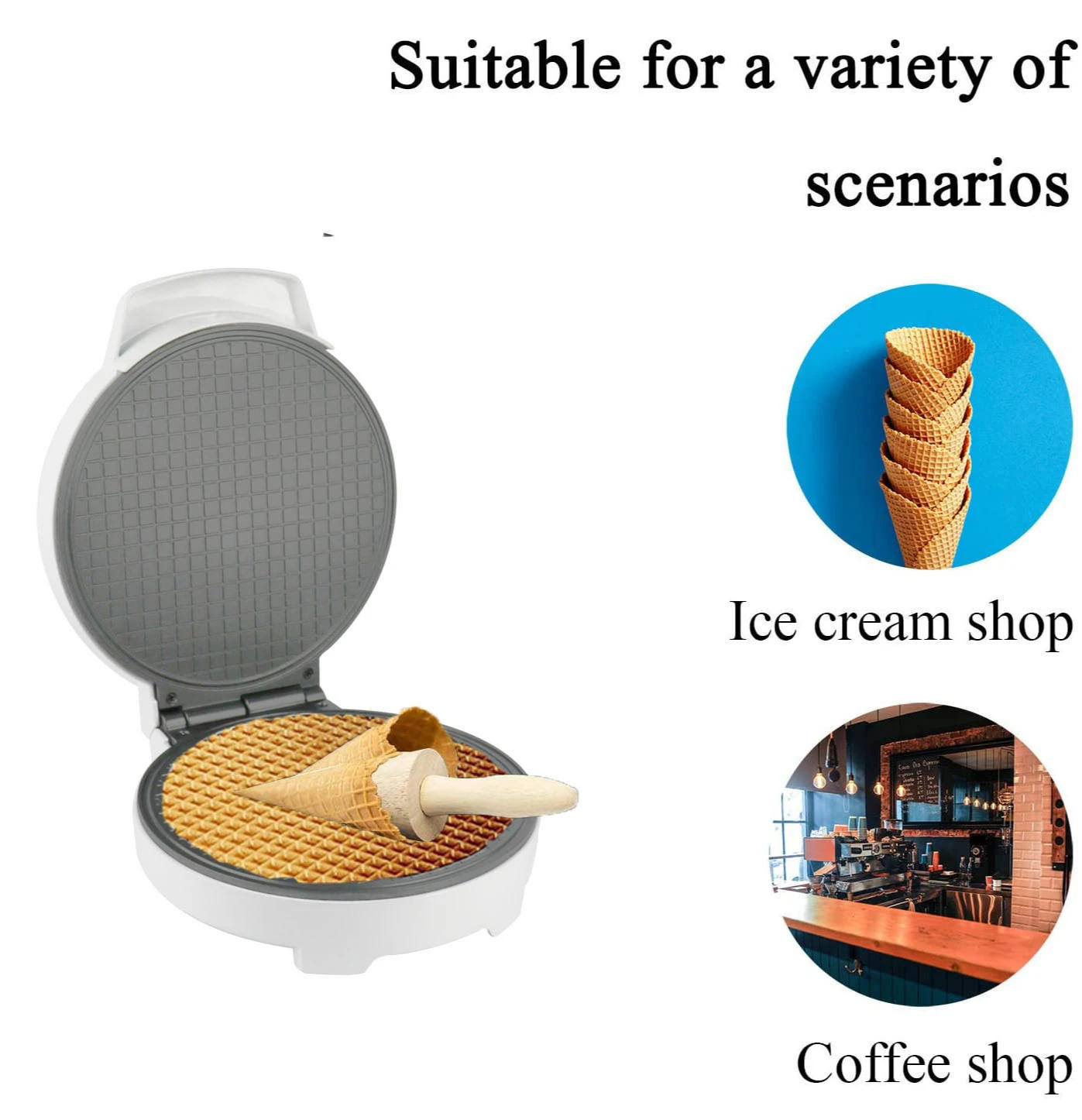 Description Picture 3 of itemHousehold Breakfast Egg Roll Machine Electric Baking Pan Baking Machine Waffle Cone Maker Homemade Ice Cream Cone Machine