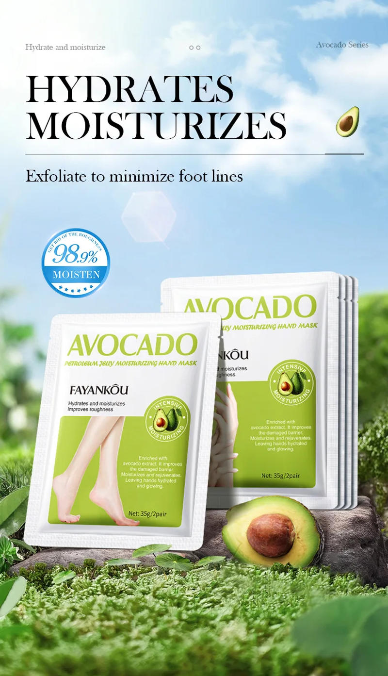 Description Picture 3 of item5 Pairs Avocado Exfoliating Foot Mask Feet Pedicure Remove Dead Skin Moisturizing Foot Exfoliator Feet Masks Skin Care Products