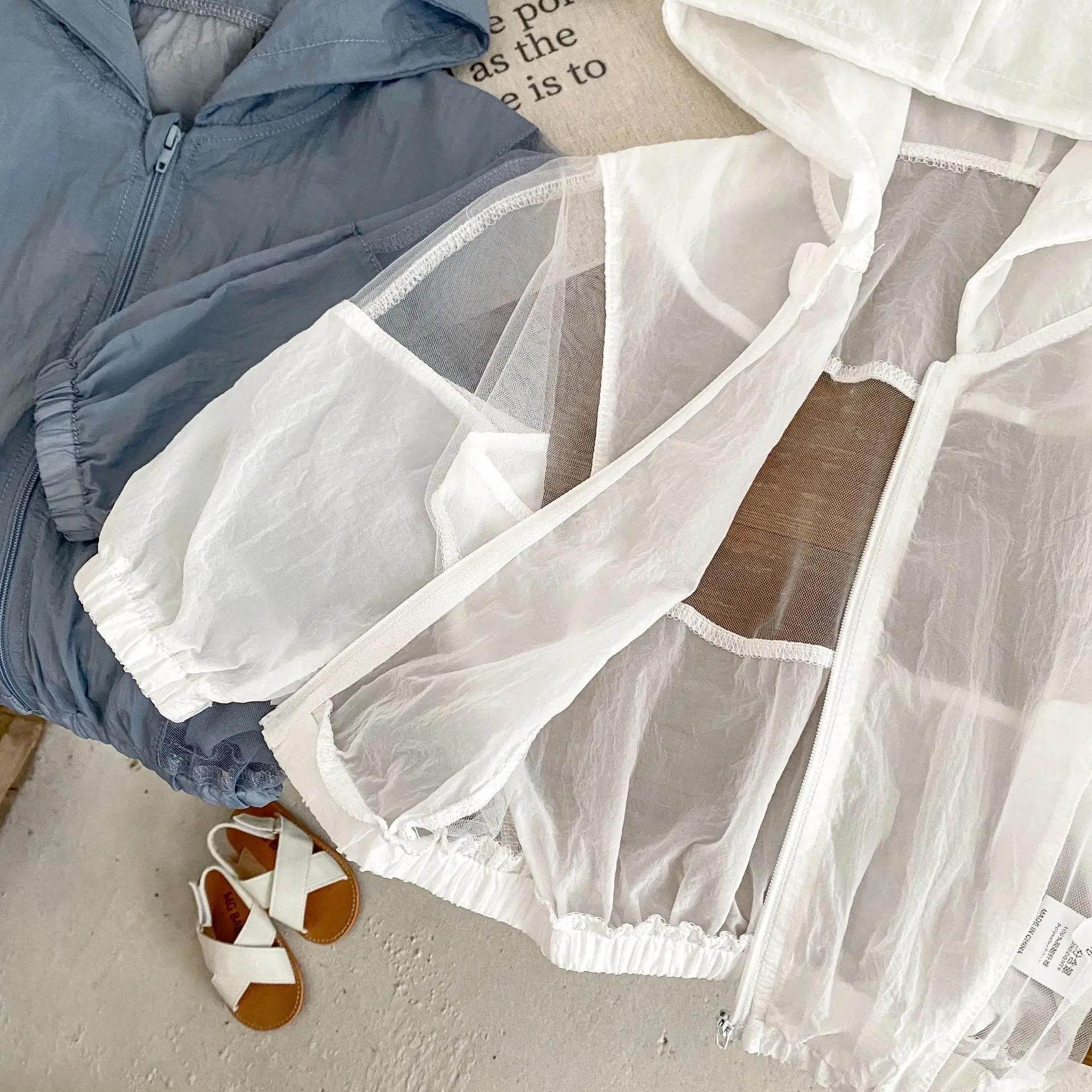 Description Picture 4 of itemSummer 0-3 Baby Versatile Hooded Mesh Spliced Solid Color Zipper Sun Protection and Breathable Air Conditioning Shirt Small Coat