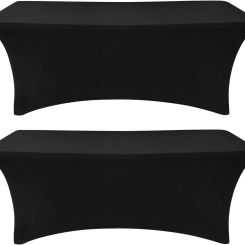 4/6/8FT Spandex Table Cover Black Fitted Rectangular Tablecloth Stretchable Fabric Lycra Tablecloth 6 ft Wrinkle-Free 2 Pcs