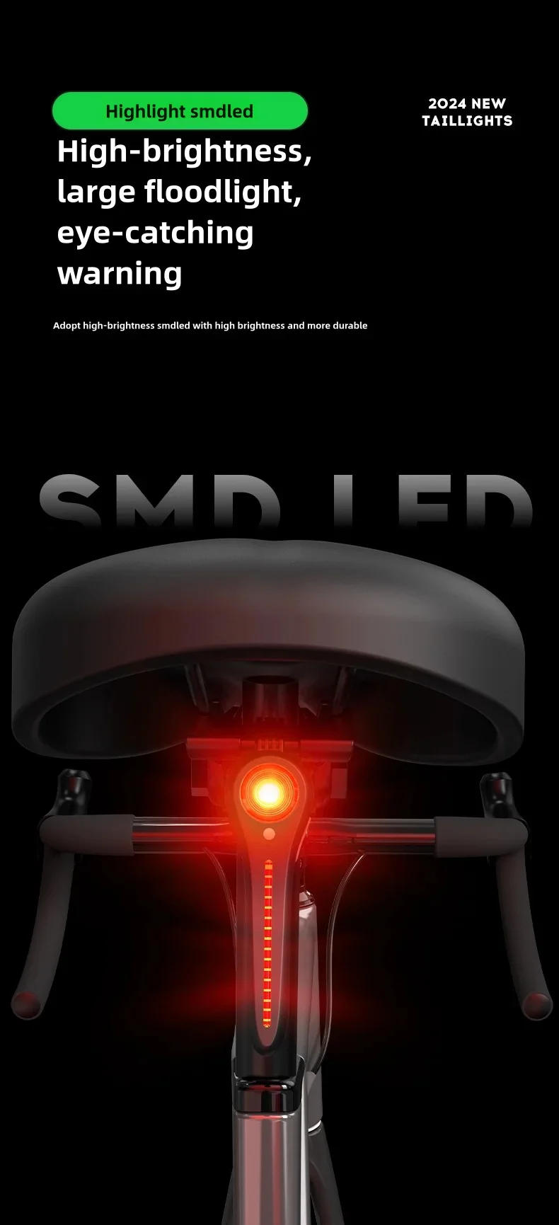 Description Picture 6 of itemBicycle Light IP65 Waterproof Bike SmartTaillight LED USB Rechargable Safety Back Light Riding Warning Saddle Bike Rear Light