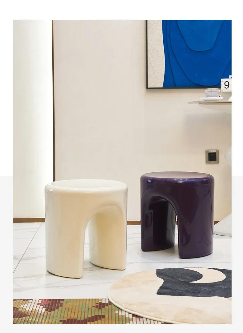 Description Picture 2 of itemCreative Plastic Round Stool with Tray Sofa Side Organizer Coffee Table for Living Room Nordic Decorative Changing Shoes Bench