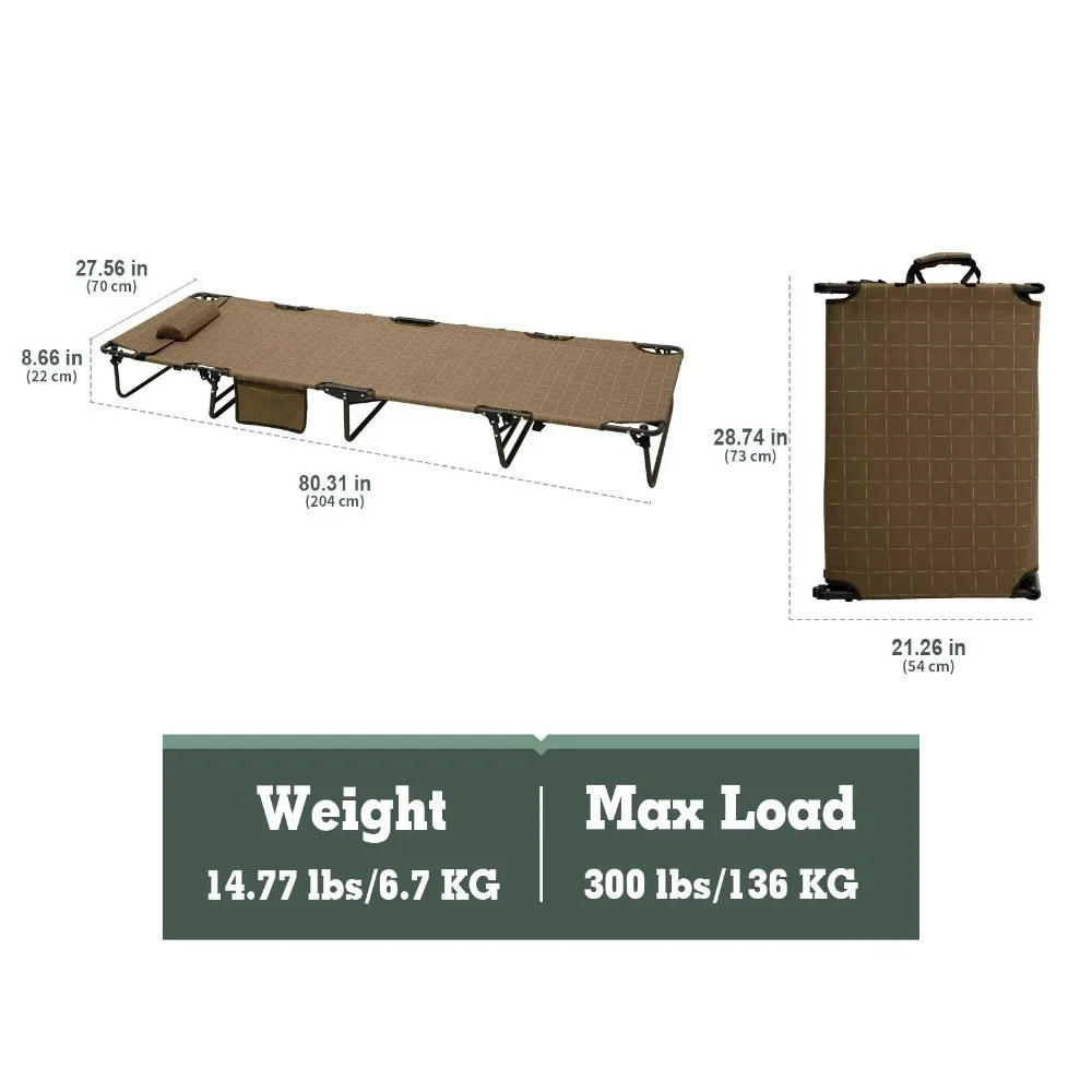 Description Picture 4 of itemSunnyfeel Brown Printed Sturdy and Comfortable Portable Camping Cot with Side Pocket for Outdoor Use Furnishings Camping Cots