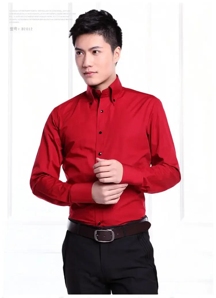 Description Picture 6 of itemMens Long Sleeve Dress Shirt Button-down Collared Formal Business Casual Shirt Korean Fashion Slim Fit Designer Shirts Black Red