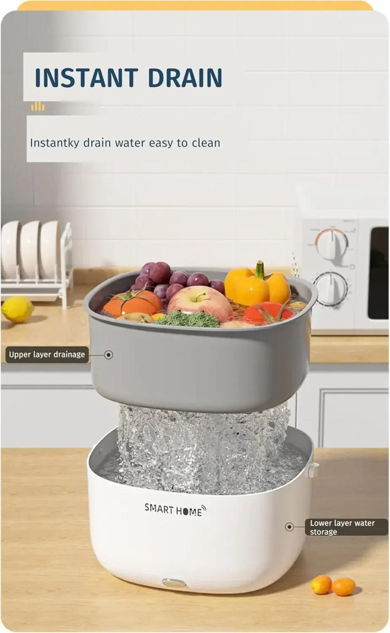 Description Picture 6 of itemUltrasonic Fruit and Vegetable Washing Unit Electric Fruit Strainer Set Large Capacity Vegetable Fruit Washing Soaking Basket