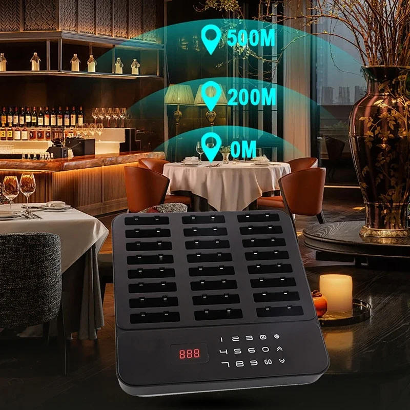Description Picture 4 of itemStyle 3- Restaurant Pager with 24 Coasters Wireless Caller Buzzer Bell Calling System Cafe Bar Fast Food Truck Bars Hotel Beeper