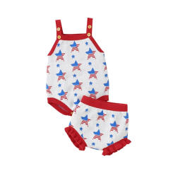 Kid Girl Boy Pants Suit Knitting Romper Vest Tops Ruffled Short Pants Outfit for Independence Day