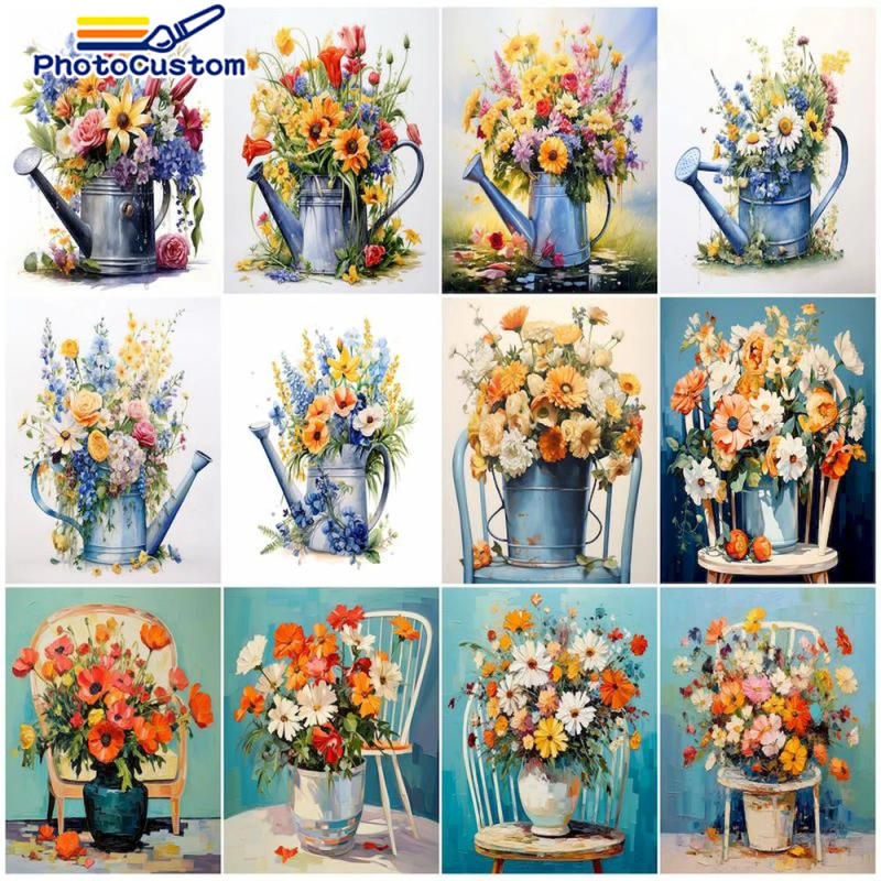 Description Picture 2 of itemPhotoCustom DIY HandPainted Oil Painting Paint By Numbers For Adults Chair Flwoer Picture Of Colouring By Numbers Home Decor