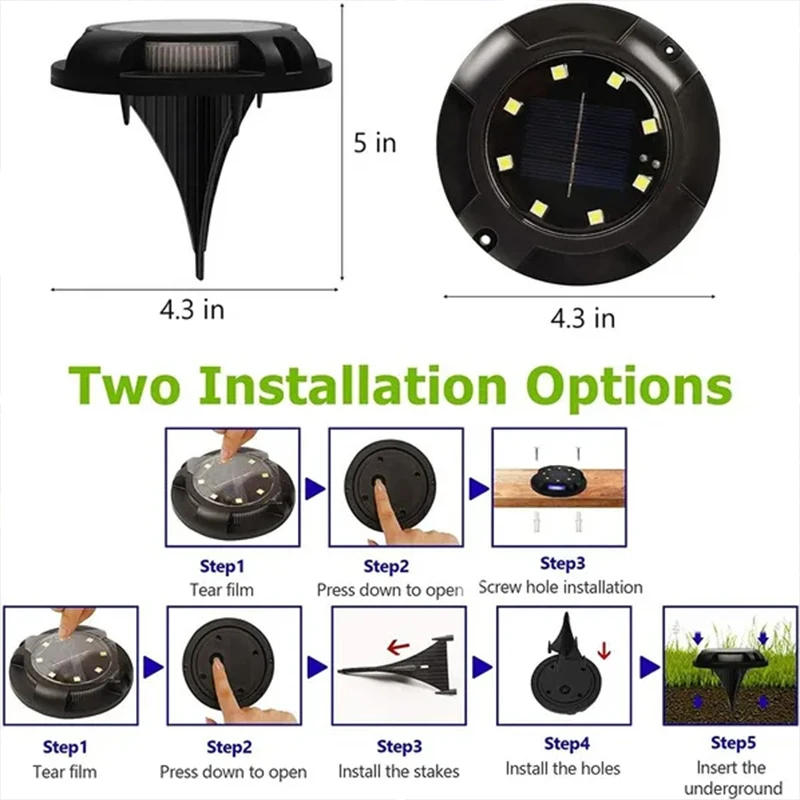 Description Picture 2 of item1/4/8Pack Solar Lights Outdoor 12LEDs Disk Underground Lamp Spotlight Buried Solar Light for Home Garden Lawn Yard Decoration