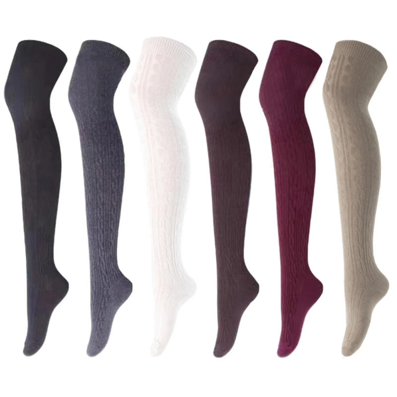 Description Picture 2 of itemLadies Women Knitted Thigh-High over the Knee Socks Solid Color Winter Long Stockings Women Girls Warm Hosiery Socks Gifts