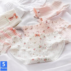 New Cotton Panties Cute Bow Women's Underwear Sexy Female Underpants Girls Briefs Fashion Plus Size Floral Pantys 5Pcs/set