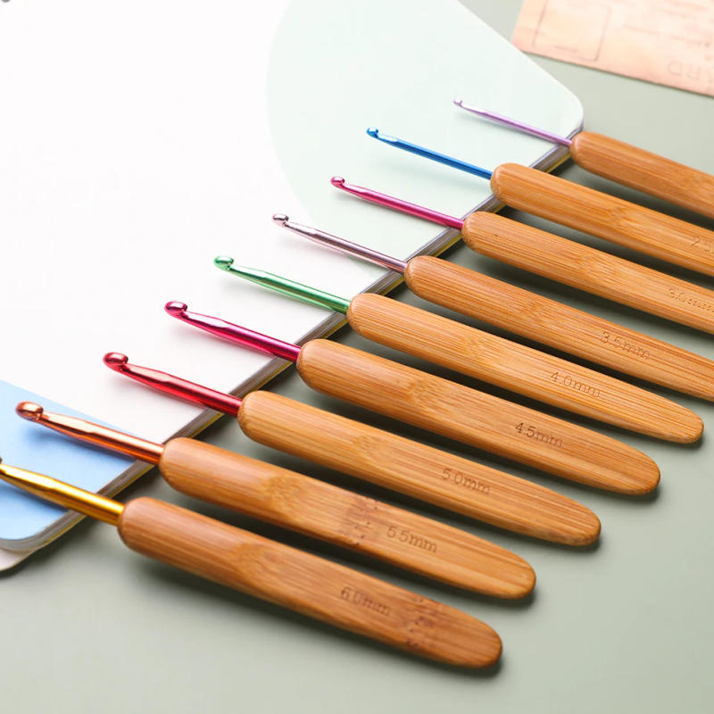 Description Picture 4 of item9Pcs Bamboo Crochet Hooks Set Lace Crochet Needles 2.0mm 6.0mm Knitting Needles Handle Weave Yarn Sewing Tools Crochet Set