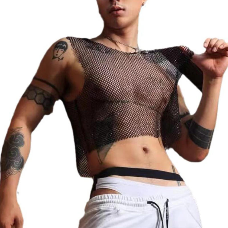 Description Picture 4 of itemDaily Holiday Vest Tank Top Casual Leisure Men Mesh Nightclub Costume O Neck Party Sleeveless Vest Solid Color