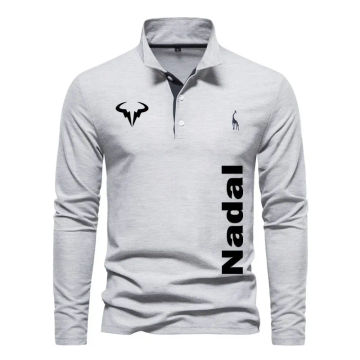 Rafael Nadal 100% cotton men's polo shirt Comfortable new Long sleeve lapel men's golf shirt top color matching men's shirt top