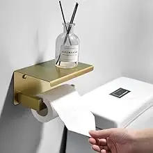 Description Picture 5 of itemTNOMS 5-Piece Bathroom Hardware Set 23.6 Inch Gold Towel Bar Set Towel Bar Towel Ring Coat Hook & Toilet Paper Holder with Shelf