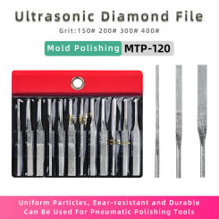 12pcs 150# 200# 300# 400# Ultrasonic Diamond Flat File MTP-120 For Rough Grinding Fine Polishing Mold Pneumatic Polishing Tool