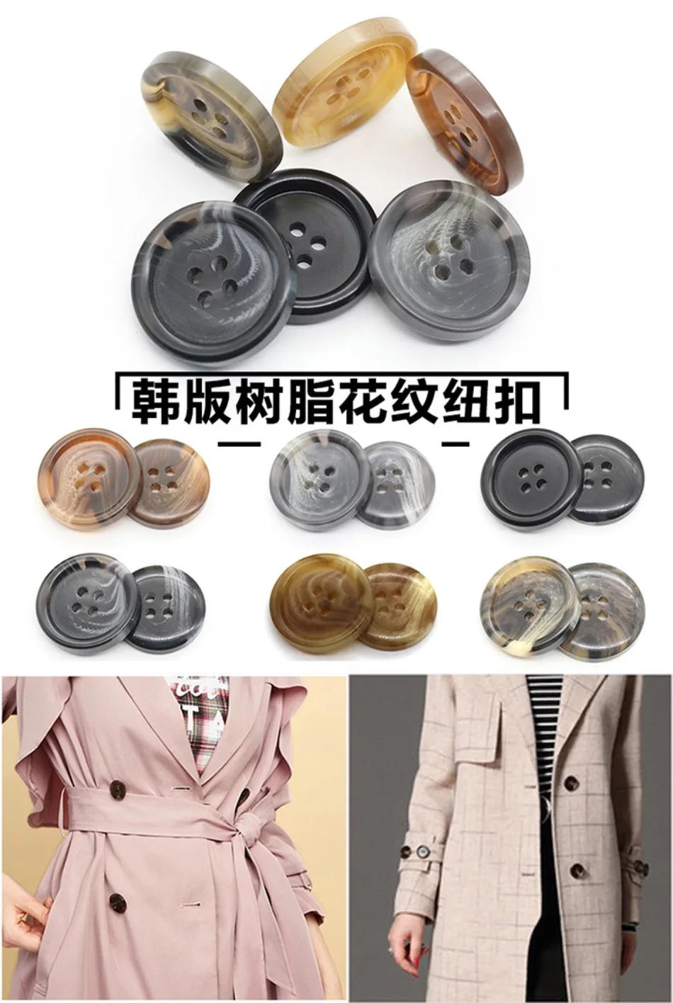 Description Picture 2 of item100Pcs Stylish Resin Button for Men's Jackets and Coats - Patterned Round Buttons With Four Holes Sewing accessories wholesale