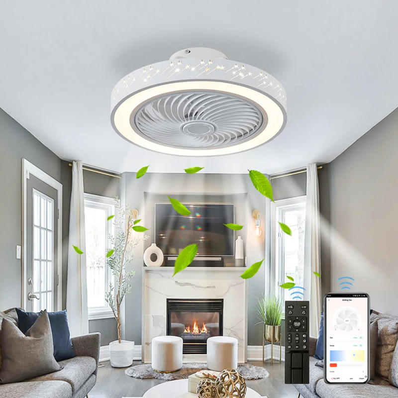 Description Picture 3 of item2 in 1 Modern Smart Ceiling Fan with Light Remote Control LED Dimmable 6 Speeds Timer Flush Mount Enclose Ceiling Fans Lamp 72W