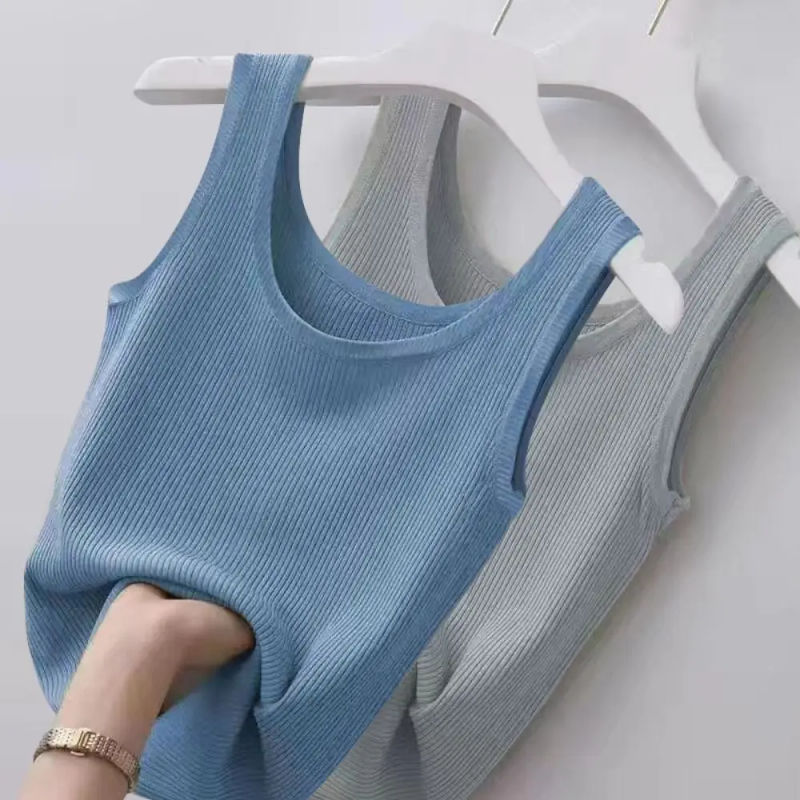 Description Picture 4 of itemPolyester Sexy Sleeveless Camisole 2024 Solid Color Basic Top Summer Camisole T-Shirt Streetwear Tees Spring Knitted Tank Women