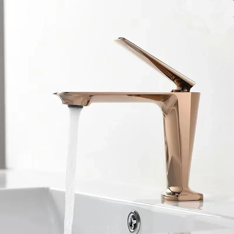 Description Picture 5 of itemBrushed Gold Bathroom Faucet Rose Gold Basin Hot and Cold Black Sink Deck Mounted Toilet Mixer Water Tap