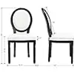 Black White Linen Dining Chairs Set of 6, Upholstered Dining Room Chairs with Round Rattan Back Vintage Accent